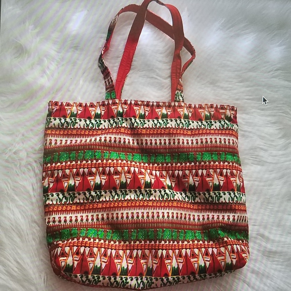 NWOT Naraya Multicolor Printed Tote Bag Red Inside - Picture 2 of 6
